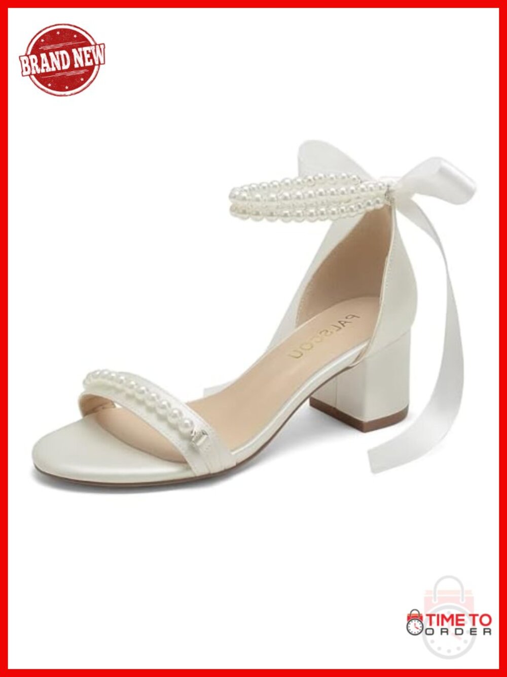 Pearl Embellished Ankle Strap Block Heel Wedding Sandals Low Heel Bridal Shoes
